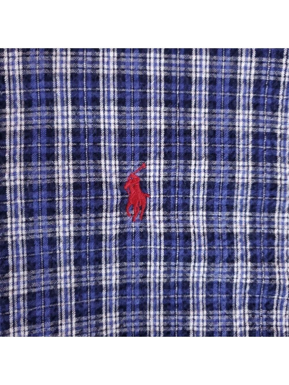 Vtg Ralph Lauren Blaire Seersucker Mens XL Blue White Plaid LS Button Down Shirt - Picture 5 of 12